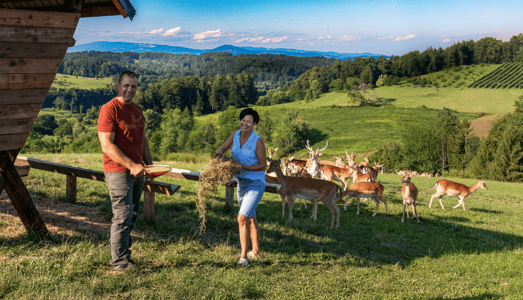 Betriebsführer und Bewirtschafter der Damwild Farm Wild Cult, die Familie Eberl